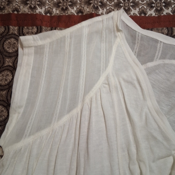 Free People Layered Shirt Linen Blend Neutral Short Sleeve Babydoll Ivory SzS - Picture 5 of 14